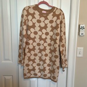 Pink Lily Flower Sweater Mini Dress, Size XL